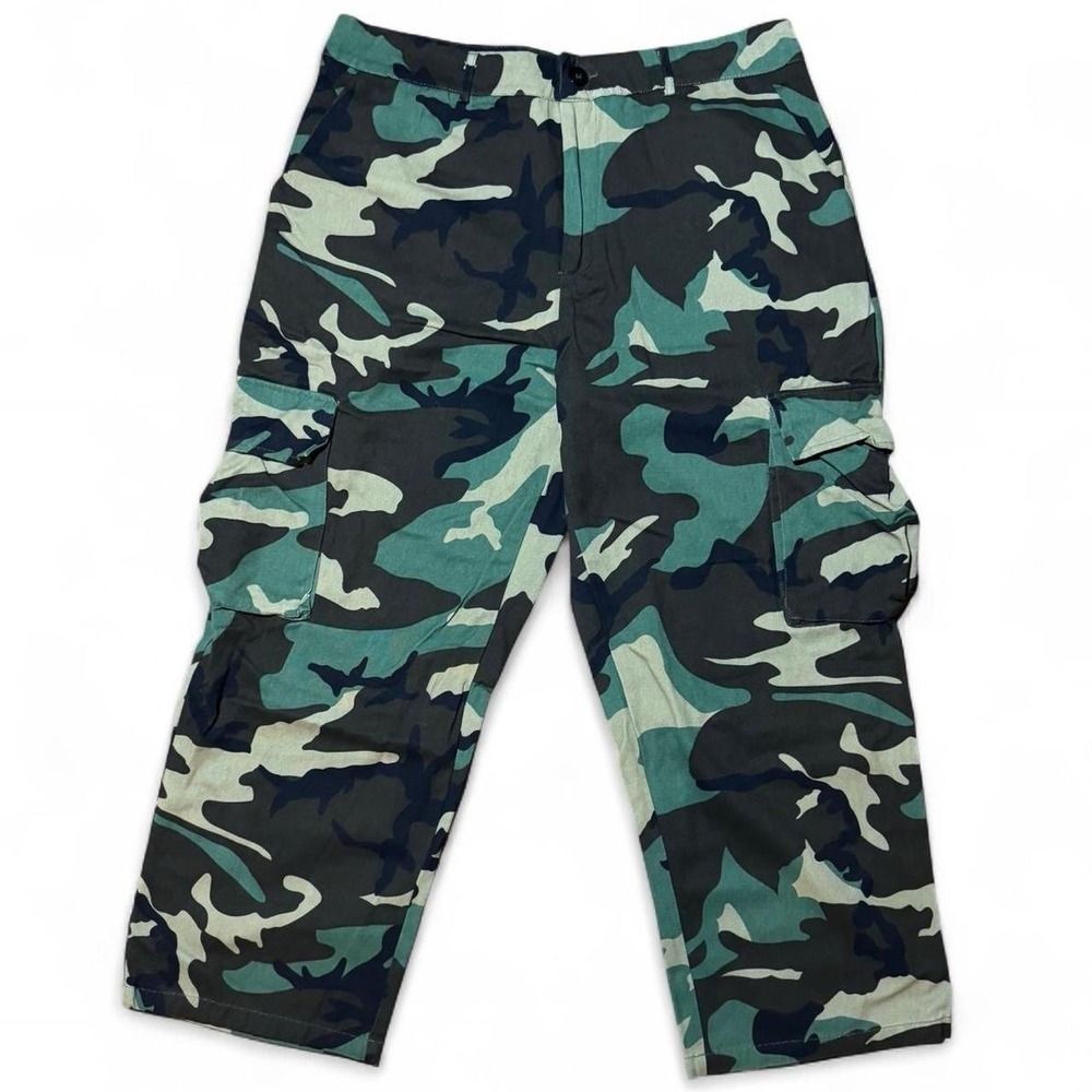 Y2K Green Baggy Camouflage Cargo Skater Pants 36x27"